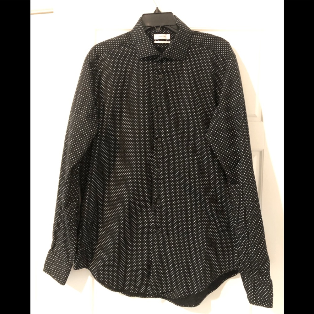 Calvin Klein black and white polka dot dress shirt